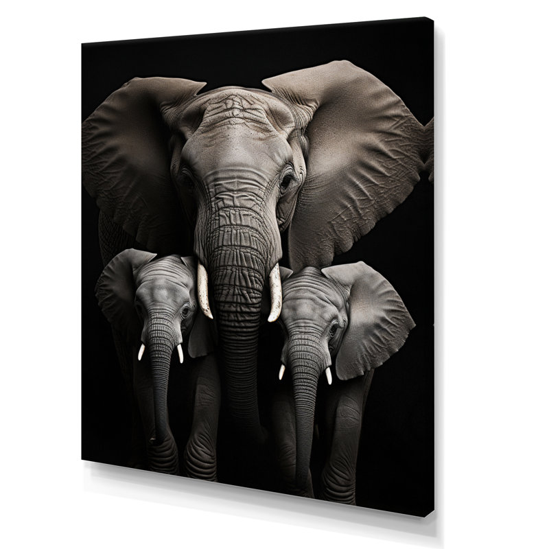 Éléphant noir et blanc Laciana, Toile tendue, H 32 po x l 24 po x P 1 po