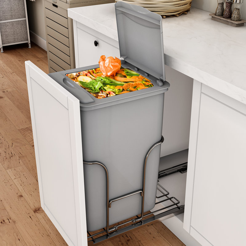 Balconera 43-QT Pull-Out Trash Can With Lid Single Bins Sliding Under Mount Kitchen Pullout Waste Container Trash Can