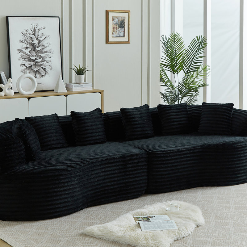 Canapé modulaire incurvé Curved, Black Corduroy, 27.55" H x 111.46" W x 36.41" D, Black