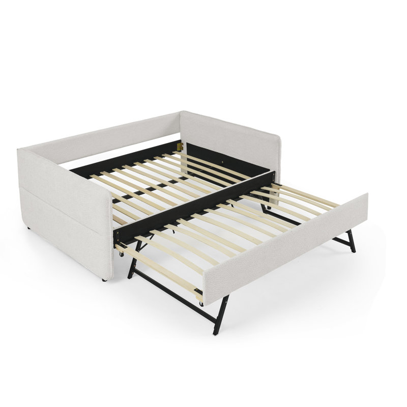 Lit de jour avec canapé-lit capitonné capitonné, double, tissu Boucle, beige (83 po x 58,5 po x 29,5 po), Complet/Double