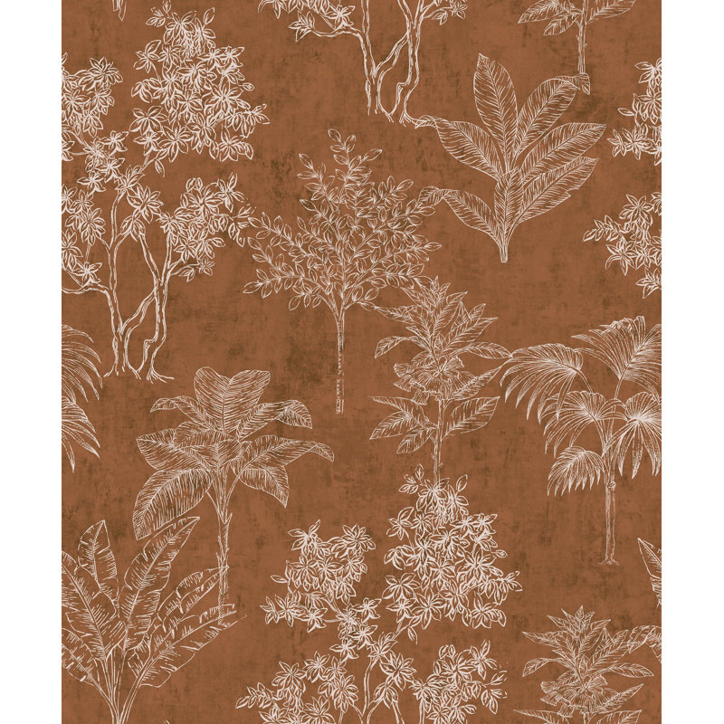 Zen Floral Paper Metallic Wallpaper Roll, Brown/Orange