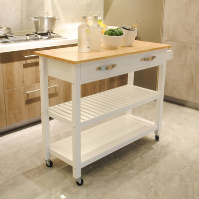 Kitchen Island, Two Drawers And Two-layer Open Shelves For Organization P2 Grade Density Board Construction
