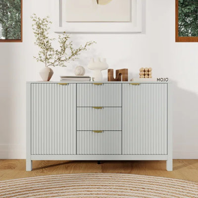 Storage Sideboard With Three-Dimensional Relief Striping Doors,47'',Adjustable Shelves And Drawers,Modern Minimalist Style