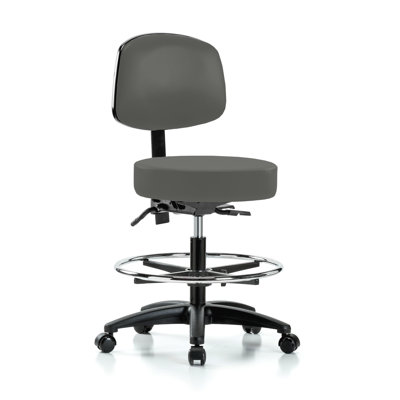 PERCH Walter Height Adjustable Doctor's Stool with Back and Foot Ring | Medium Bench Height 21-28.5"