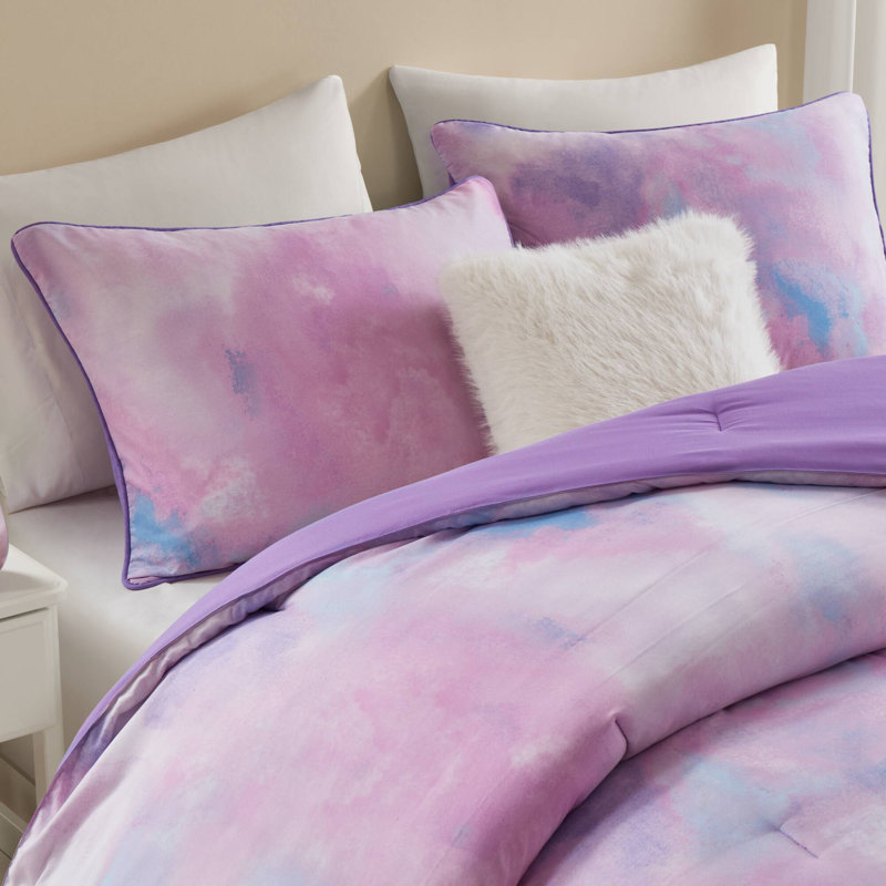 Ensemble d'édredon à imprimé de teinture à l'aquarelle avec coussin décoratif, doux et confortable pour une chambre de rêve