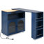 Îlot de cuisine avec table allongée K&K, îlot de cuisine sur roulettes avec lumières DEL, prises de courant et 2 portes en verre cannelé, îlot de cuisine avec compartiment de rangement et 3 tablettes ouvertes latérales, bleu marine-1250262109