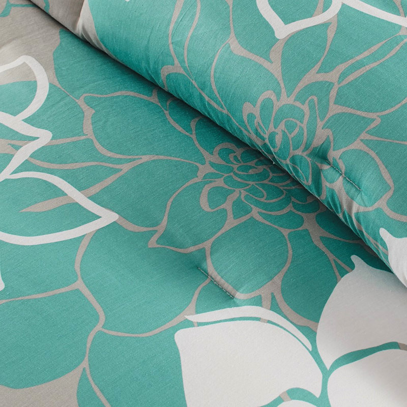 Literie pour très grand lit - Imprimé en coton, jupe de lit, 3 coussins décoratifs texturés de couleur 15 po avec motif floral et ornemental