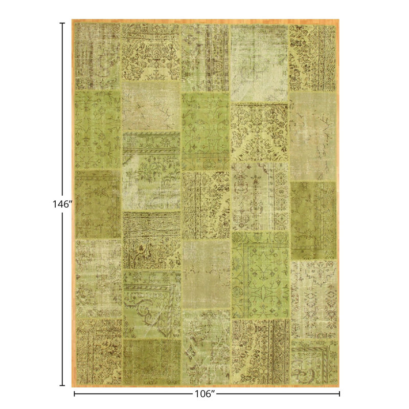 Hand Knotted Patchwork Area Rug in Green