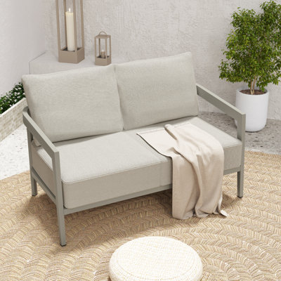 Heitzman Aluminum Outdoor Patio Loveseat With Gray Cushions