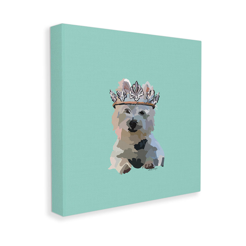 Art mural Westie Terrier avec couronne par Amelia Noyes, H 17 po x l 17 po