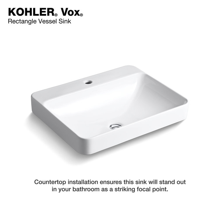 Vox® Vitreous China Rectangular Vessel Bathroom Sink with Overflow