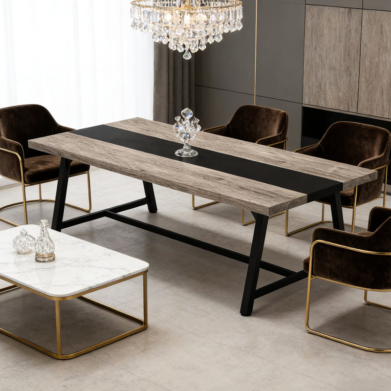 Table à manger moderne pour la maison ou le bureau, largeur 87 cm, confortable pour 6 à 8 personnes, matériaux acier et bois, profondeur 182 cm, montage facile