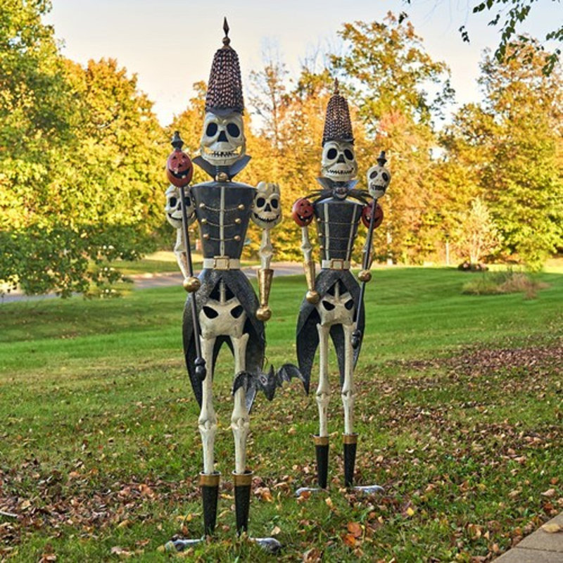 Metal Halloween Skeleton Soldiers (Set Of 2), 63.5" H x 14.25" W x 13.25" D