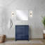 Meuble-lavabo bleu marine 30 po X P 20 po D, plateau en marbre de culture et robinet en or rose-117978814