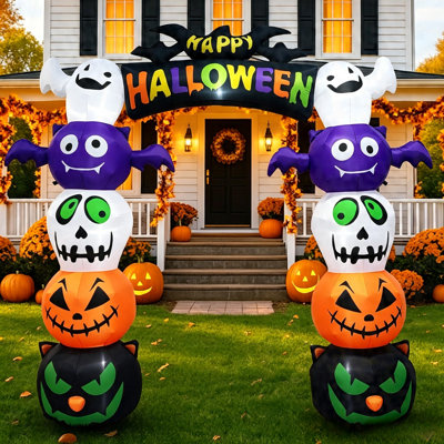 Arche gonflable 95 "d'Halloween avec fantôme, chauve-souris, citrouille et squelette