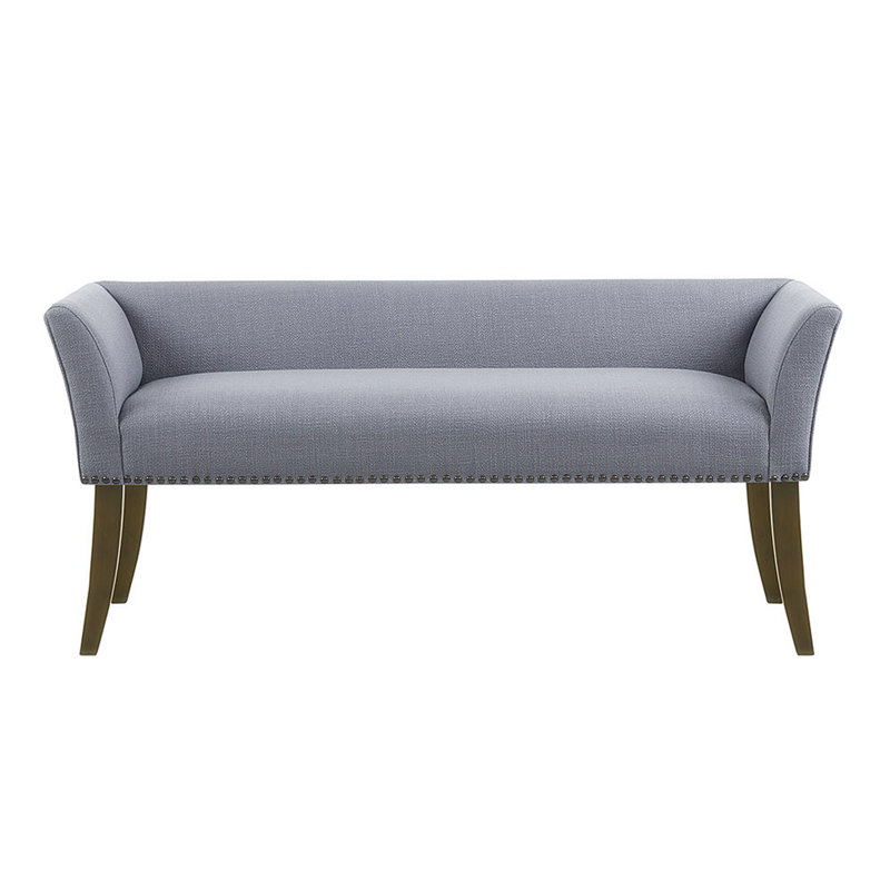 Slate Blue Upholstered Bench with Espresso Wood Legs