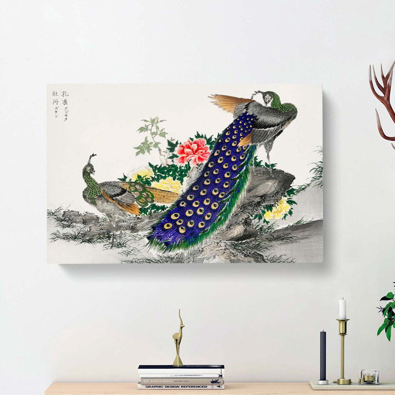 Peacocks And Peony Flower by Numata Kashu - Wrapped Canvas, 40cm H x 60cm W x 3cm D