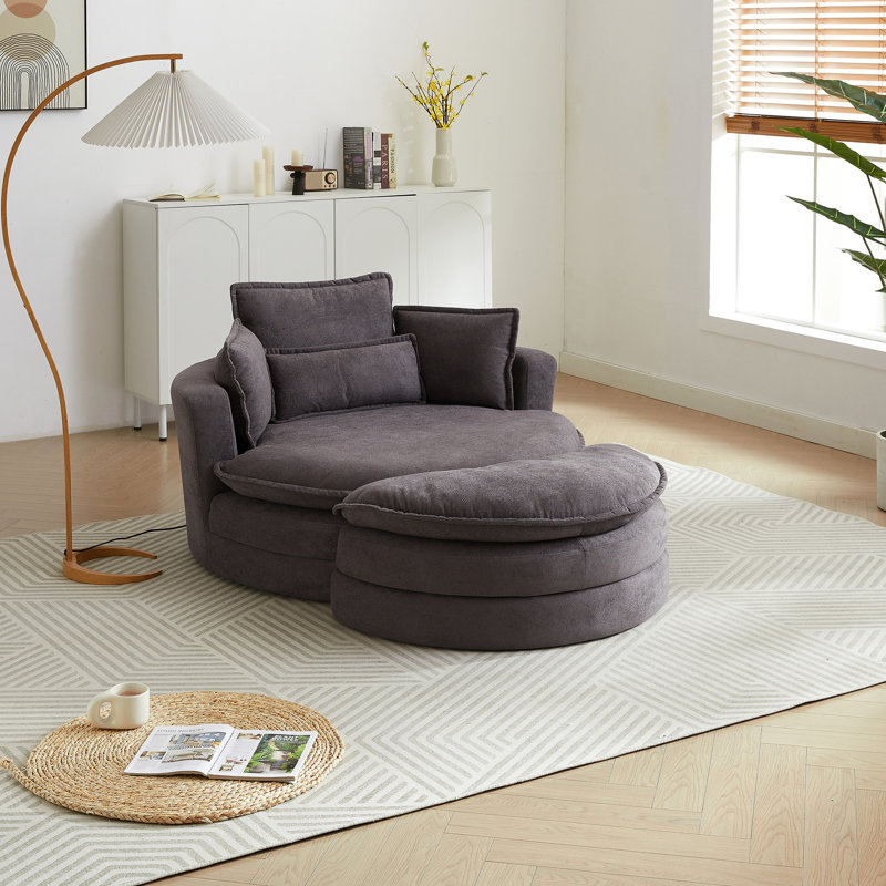 Fauteuil pivotant gris confortable avec rangement et rembourrage doux en chenille de 52 pi pour le salon
