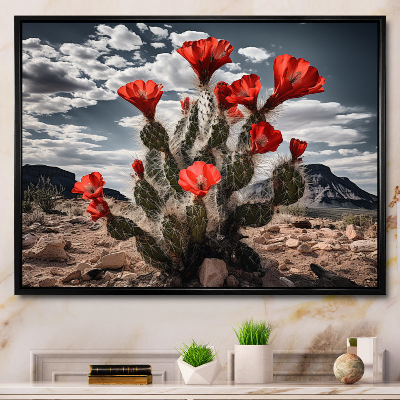 Western Desert Cactus Serenade - art mural sur toile Western, H 30 po x l 40 po x P 1,5 po, Cadre flottant noir