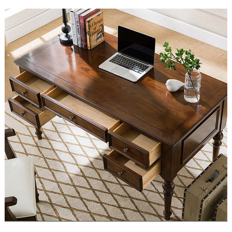 Bureau en bois massif de style américain, H 30,7 po x l 47,23 po x P 23,61 po, Brun