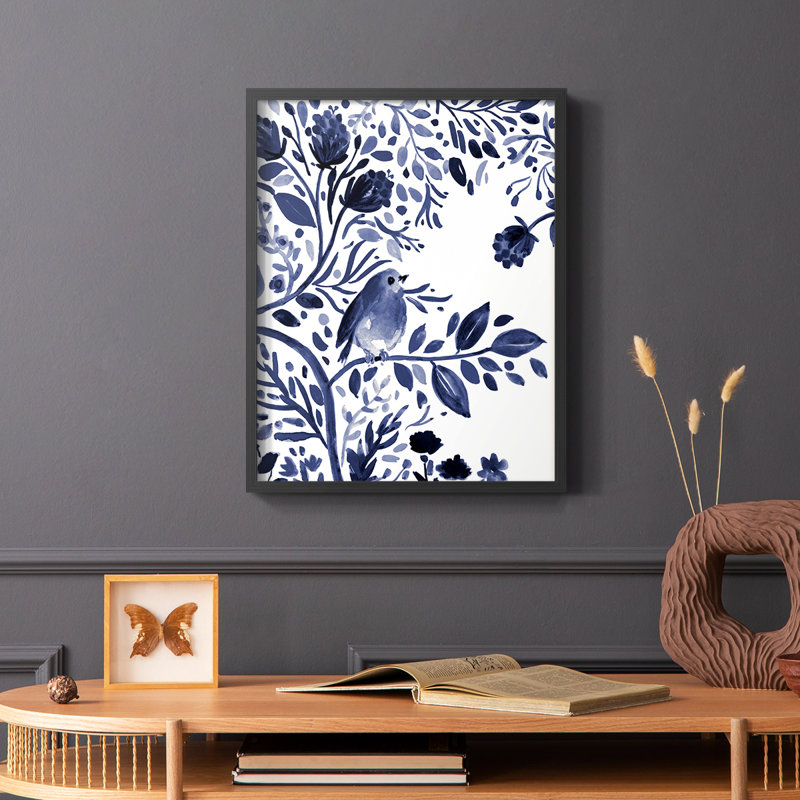 Indigo Song I, reproduction encadrée - bois massif, Cadre simple noir, H 28 po x l 22 po