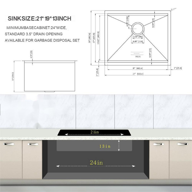 Évier de station de lavage Laundry - Évier de service encastré à cuve simple en acier inoxydable de calibre 16 avec cuve utilitaire encastrable 21 po x 19 po x 13 po