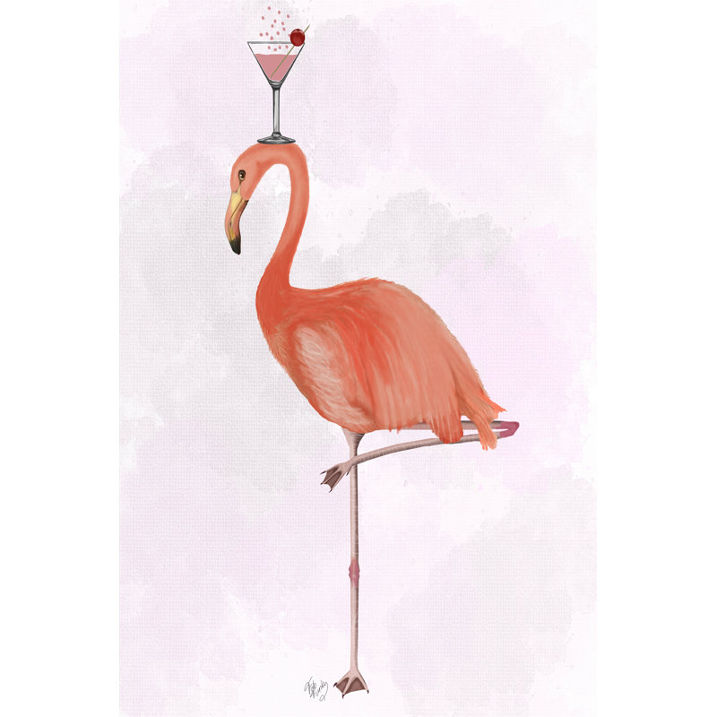 Flamant rose et cocktail 3, H 12 po x l 8 po x P 1 po