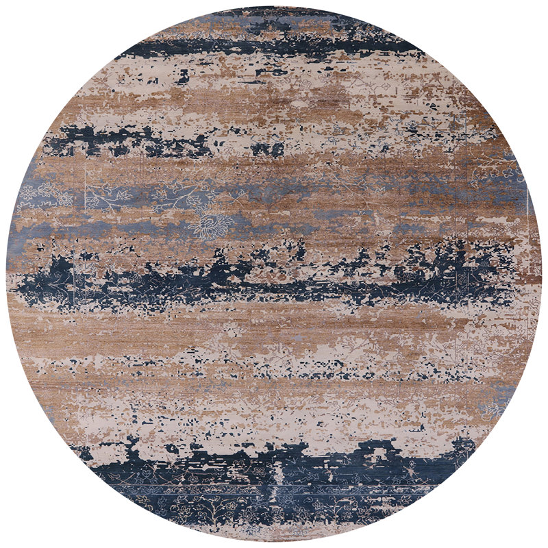 Tapis abstrait brun / bleu, Rond 8 pi