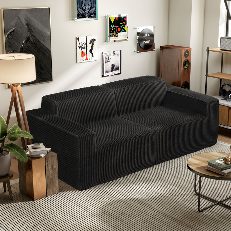 Causeuse modulaire en chenille de 81 po avec mousse haute densité Magness, Noir