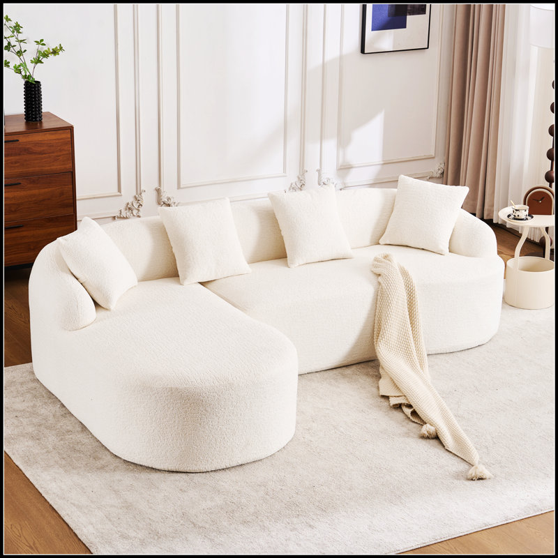 Canapé modulaire en forme de L avec méridienne incurvée Boneless, H 28 po x l 99 po x P 60 po, Blanc