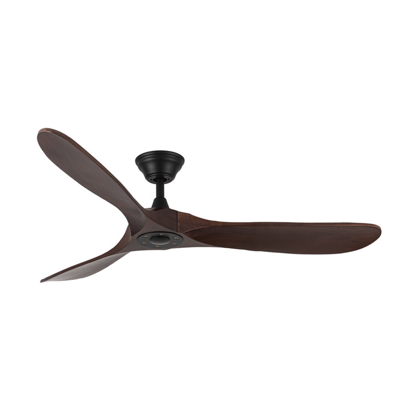 Solid Wood Ceiling Fan with  Remote, 132cm, Brown