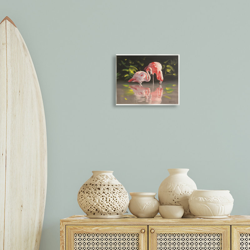 Flamingos with Pond Reflection Wall Plaque Art by D. Rust