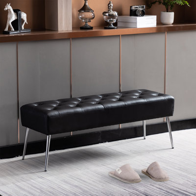  44" W Mid-Century Modern Tufted Velvet Bench