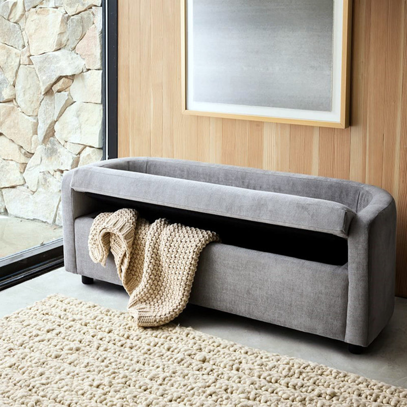 Minimalist Simple Ergonomic Armrest Solid Wood Storage Ottoman