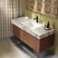 Meuble-lavabo de salle de bain avec plateau en pierre frittée et lavabo en céramique-842426210