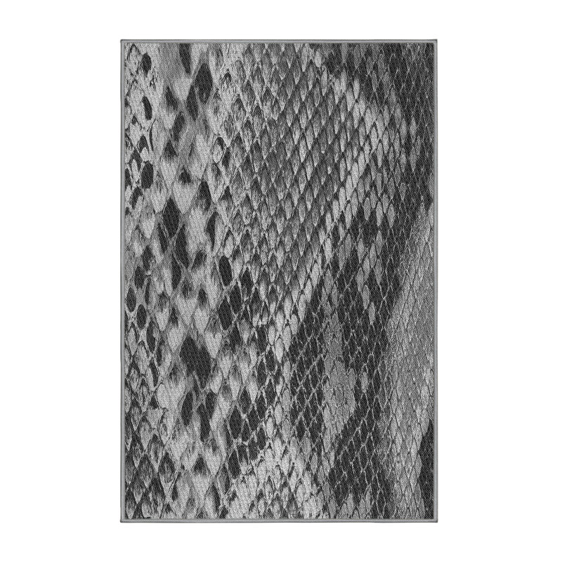 Tapis noir / gris à imprimé animal, Rectangle 5 pi x 8 pi