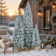 8FT, 6FT, 4FT Pre-Lit Pencil Christmas Trees, 3-Set Slim Artificial Christmas Tree With Snow Flocking, Xmas Holiday Decoration Tree, 1455 Branch Tips, 520 LED Lights, 11 Lighting Modes
