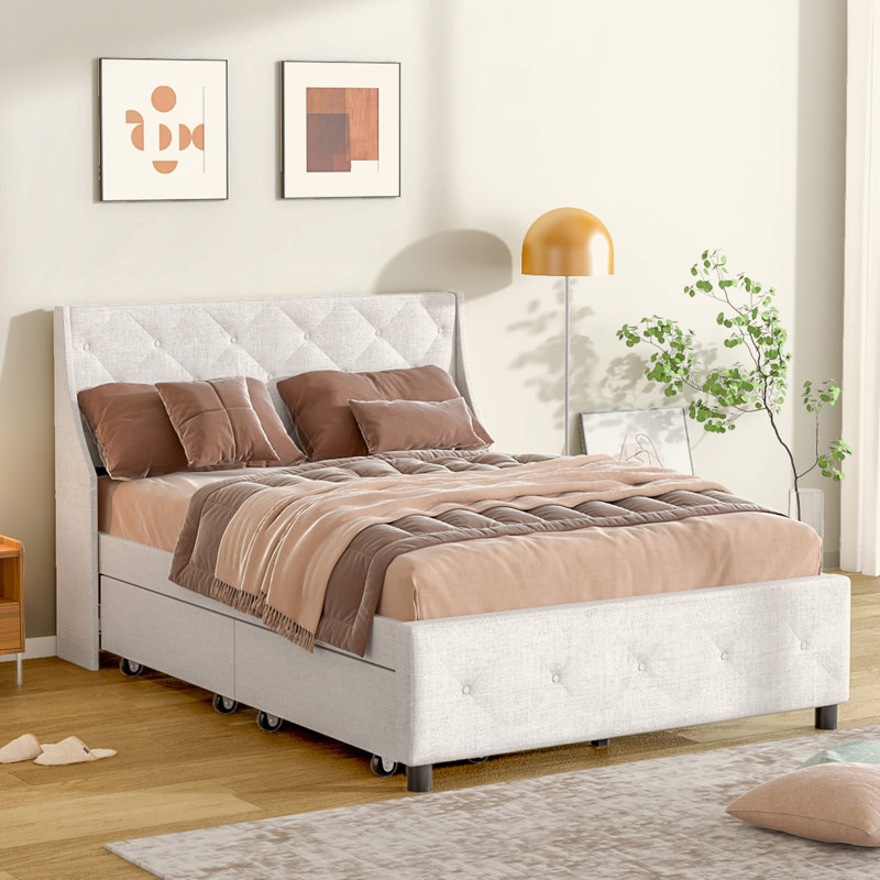 Grand lit plateforme en métal avec rangement - Silencieux, sans sommier, silencieux, sommier, nécessaire