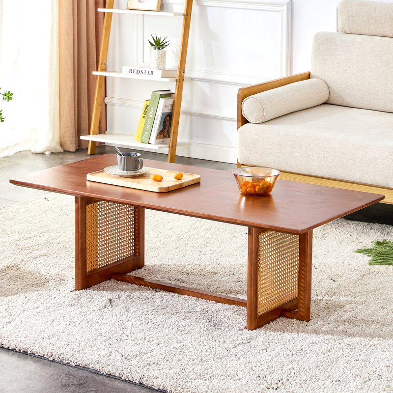 Table basse rectangulaire de style chinois en imitation de vent en rotin de couleur noyer, table basse rectangulaire en bois massif, petite table de salon familiale.
