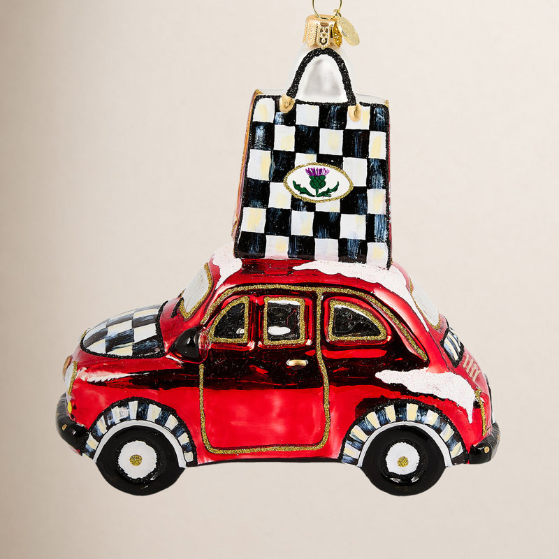Christmas Shopping Car Glass Ornament