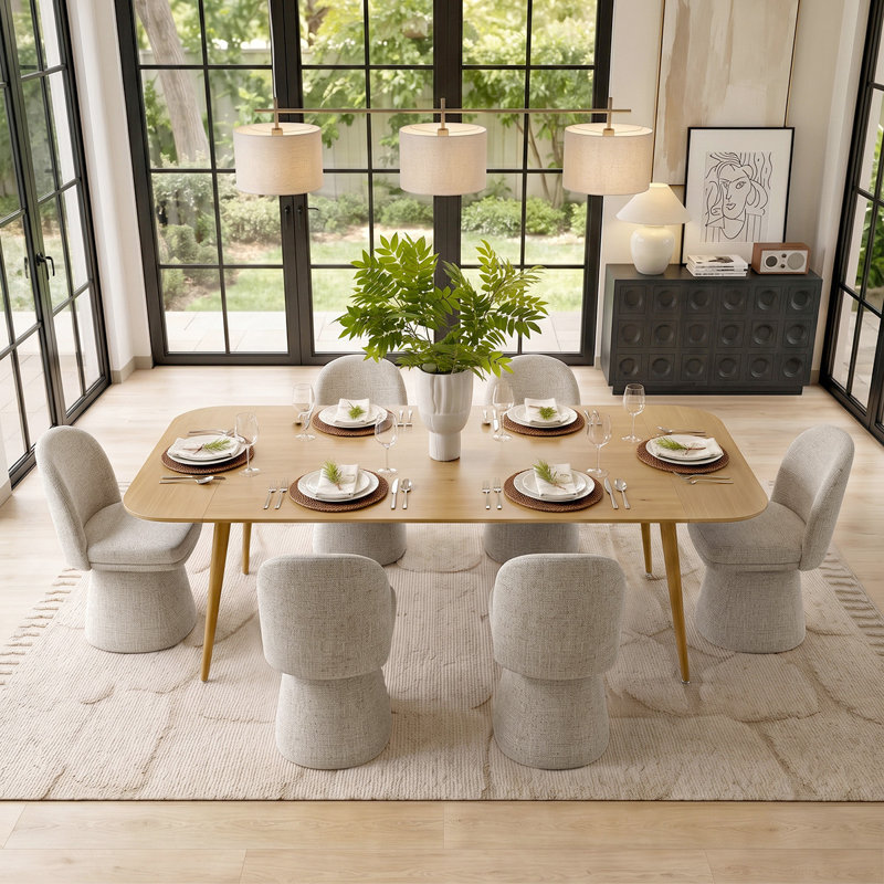 Ensemble de table de salle à manger pour 6 personnes avec table extensible et 6 chaises rembourrées en tissu Tweed, Gruau