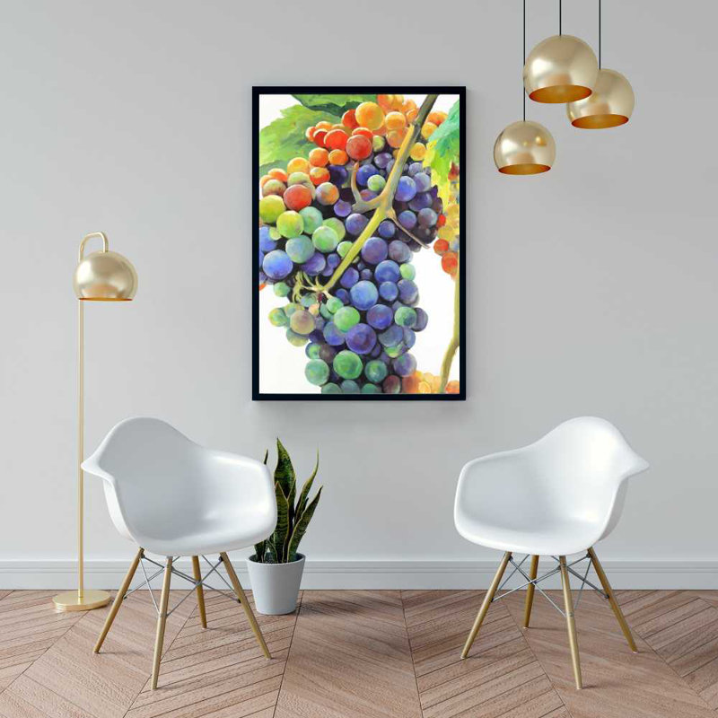 «Colorful Bunch of Grapes» - Toile encadrée illustrative pour la cuisine, H 37,25 po x l 25,25 po