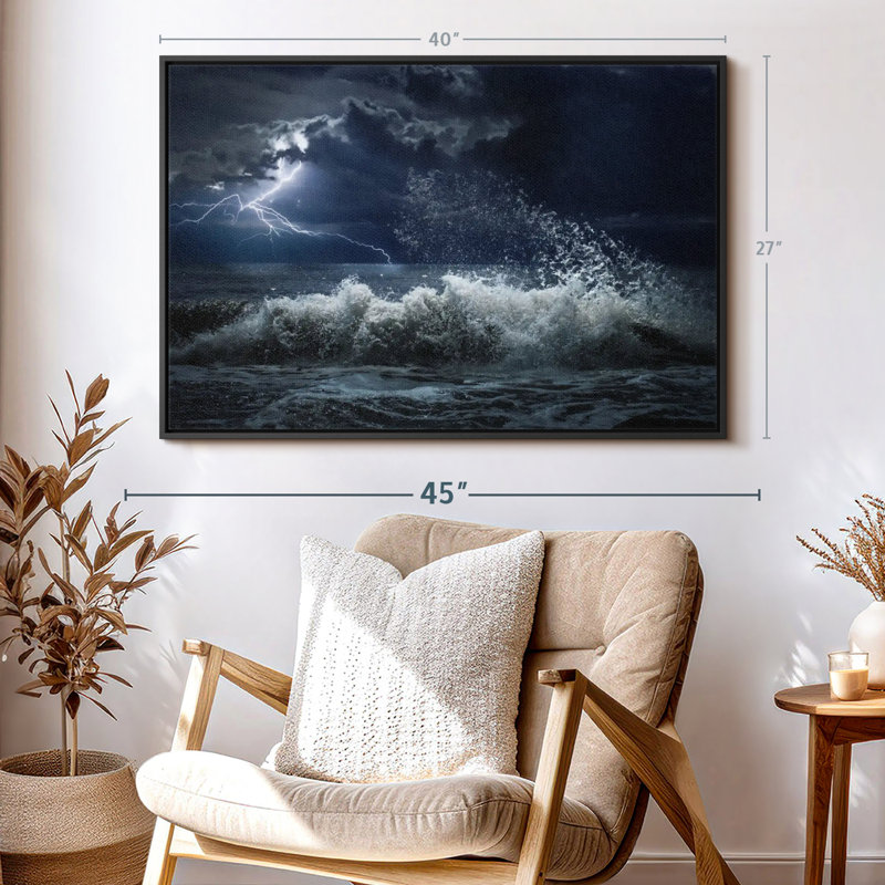 Beach " Seascape Lightning Storm Wall Art ", 27" H x 40" W