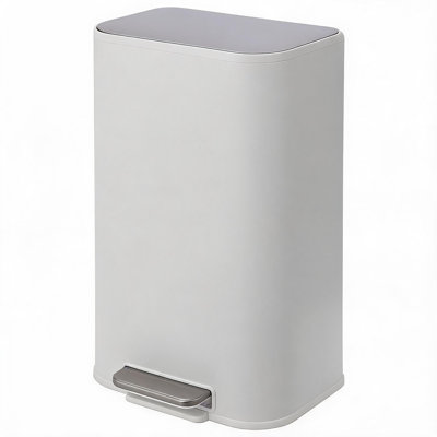 Poubelle de cuisine en acier inoxydable – Forme rectangulaire mince, ouverture à pédale, couvercle à fermeture douce, seau intérieur amovible, poubelle compacte pour la maison, le bureau et la salle de bain – 30 L, blanche, 36,5 × 29,3 × 60,9 cm