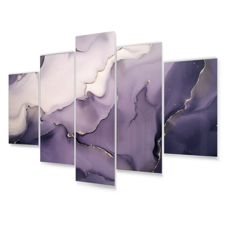Ensemble de reproductions d'art mural en métal mauve et gris encres de marbre