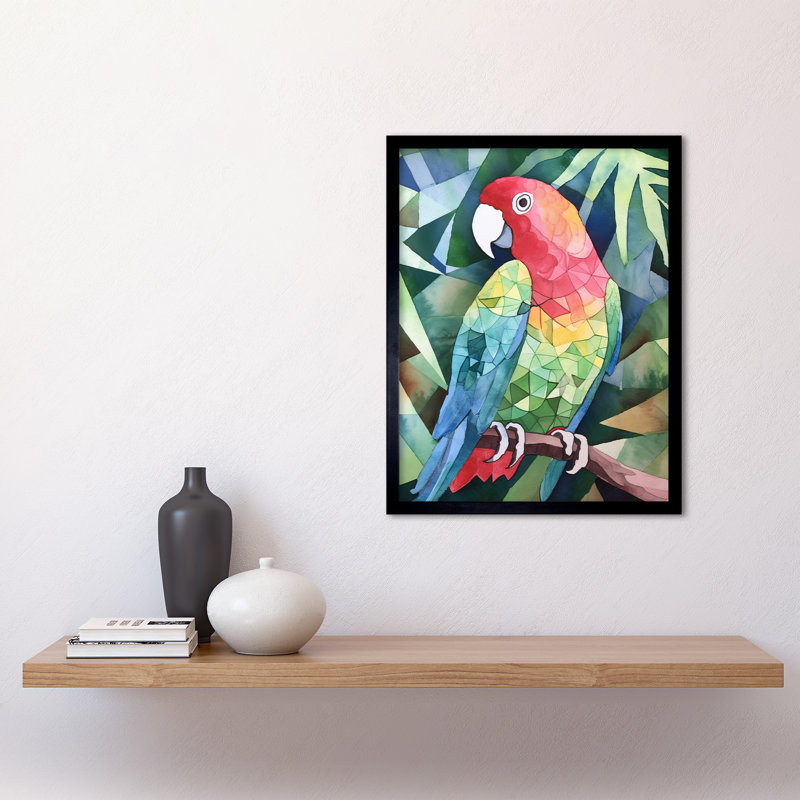 Polygon Parrot Bird On Tree Branch Watercolour Painting Art Print Framed Poster Wall Decor 12x16 inch