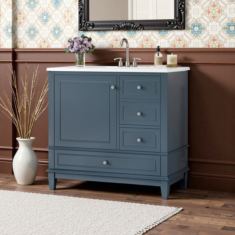 Meuble-lavabo 36 po avec lavabo en céramique et 3 armoires en bois massif