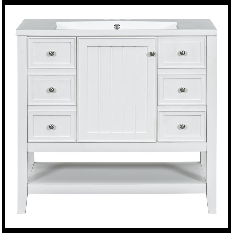 Meuble-lavabo simple 36 po avec plateau en céramique Moneisha, Blanc