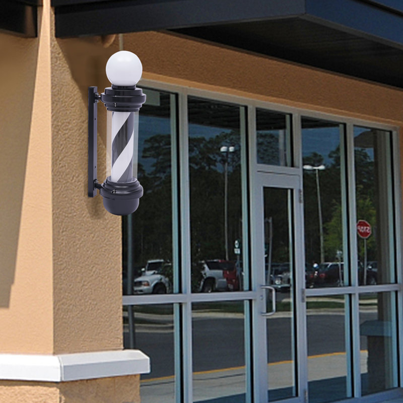Enseigne lumineuse rotative 2 lumières Barber Shop (noir et blanc)