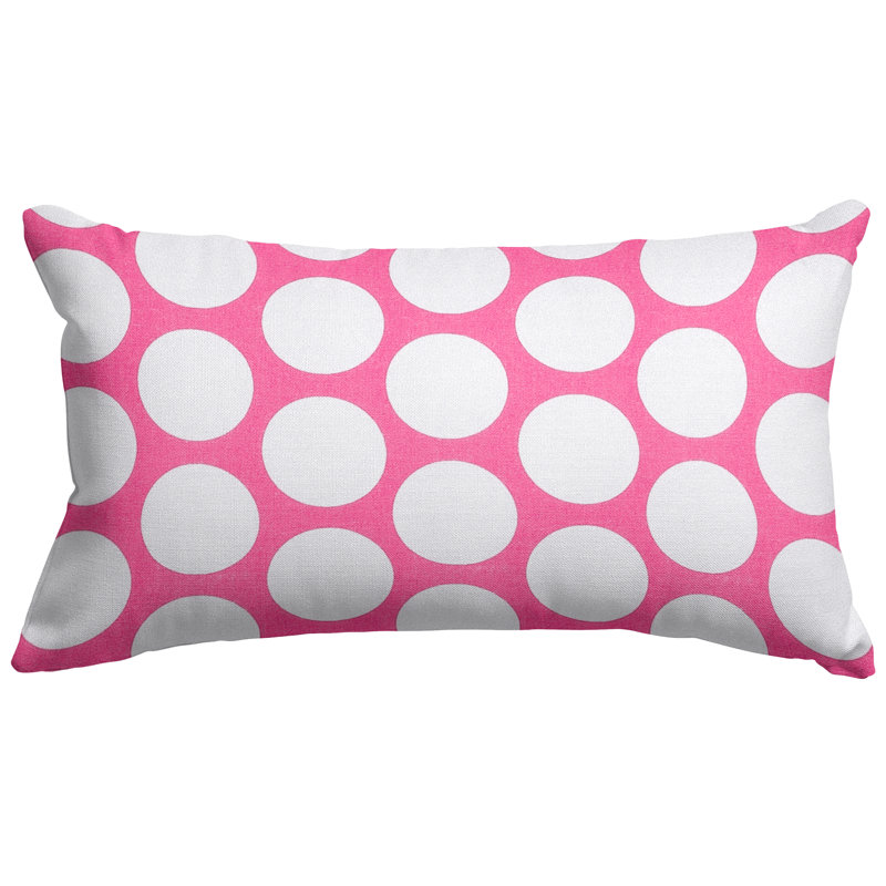 Hot Pink and White Polka Dot Rectangular Cotton Pillow